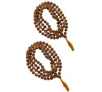 NAISHA Rudraksha Mala Lot de 2 colliers de perle 108 + 1 perles de rocaille naturelles de l'Himalaya à 5 faces Panch Mukhi Rudraksha, perles de prière, mala de poignet, taille des perle de bracelet