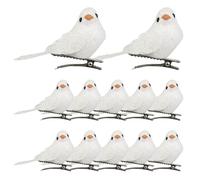 Naisicatar Faux Oiseaux, Ornements d'oiseaux de Noël avec Clip Birds en Mousse Artificielle pour Les décorations de couronnes d'arbres de Noël 12 pcs Blancs