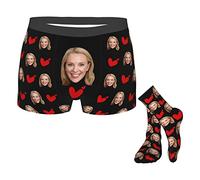 Naispanda Boxer Homme Personnalisé Caleçon Chaussette avec Photo du Visage,Personnalisé Photo Visage Caleçon de Visage, Nouveauté Romantique Valentin Cadeau pour Copain, Mari