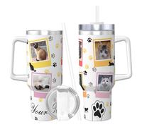 Naispanda Gobelet Personnalisé avec Poignée et Paille, 40oz/1135ml Mug Isotherme Personnalisable avec Texte Nom Photo Prénom Cadeaux pour Femme Homme Maman Papa et Amis Anniversaire