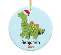 Naispanda Ornement de Noël personnalisé Boule en céramique Motif de Dinosaure de Noël personnalisé Décorations d'arbre Nom personnalisé Pendentifs de Noël Cadeau personnalisé pour Enfants Boules