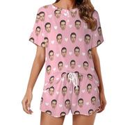 Naispanda Pyjama Set Femme Personnalisé avec Photo Visage Pyjama Femme Short PJs pour Femme Personnalisée Adolescent 2 Pièces Vêtements de Nuit d'été Loungewear Cadeaux Taille