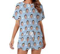 Naispanda Pyjama Set Femme Personnalisé avec Photo Visage Pyjama Femme Short PJs pour Femme Personnalisée Adolescent 2 Pièces Vêtements de Nuit d'été Loungewear Cadeaux Taille