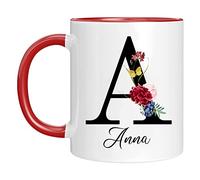 Naispanda Tasse Personnalisé de nom avec Motif Fleurs Votre Première Lettre et à Café Anniversaire Personnalisée Imprimée des Deux Côtés Cadeau Personnalisable Mug pour Femme