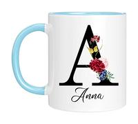 Naispanda Tasse Personnalisé de nom avec Motif Fleurs Votre Première Lettre et à Café Anniversaire Personnalisée Imprimée des Deux Côtés Cadeau Personnalisable Mug pour Femme