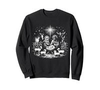 Naissance de Jésus | Crèche de Noël | Premier Noël Vintage Sweatshirt, Unisexe pour Adultes, Noir, S