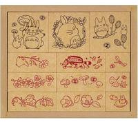 Naitmsad Beverly Studio Ghibli Lot de 12 tampons mignons pour enfants en bois rectangulaires, timbres décoratifs pour les saisons changeantes, avec rangement en bois