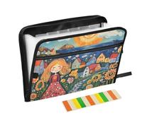 Naive Art Painting Happy Elegant Woman Flower Dossier extensible à suspendre 13 poches Format A4 avec fermeture éclair pour fournitures de bureau Organiseur de fichiers par guardar