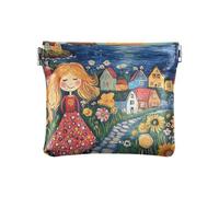 Naive Art Peinture de femme élégante heureuse avec fleur_4 porte-monnaie en cuir pour femme portefeuille pratique pour femme fille