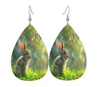 Naive Little Rabbit Boucles d'oreilles en cuir en forme de larme pour femme - Boucles d'oreilles pendantes légères en PVC avec crochets en argent 925, imprimés double face | Cadeau hypoallergénique