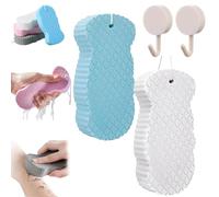 Naivetu Lot de 2 éponges de bain exfoliantes magiques pour la peau éclatante, super douces, éponges de bain exfoliantes pour la peau radieuse, douces et douces pour la peau (bleu + blanc)