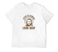 NAIYOUFABING Funny Men T Shirt Women Novelty Tshirt Jesus is Coming Look Busy Religious Humor Very Funny White XXL