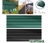 NAIZY 12 pièces Plaques ondulées Toiture acier galvanisé 129,5x45 cm, Tôle trapézoïdale profilée 7 m² galvanisée, Tôles de toiture résistantes aux intempéries pour garage abri de jardin, Noir
