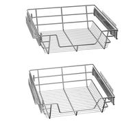 NAIZY 2x Tiroir Télescopique 50 cm Coulissant Applicable Rangement Cuisine Argentée en Acier Inoxydable Massif Organisateur (Largeur Réelle 47 cm, 2 Pièces)