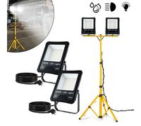 NAIZY 2x100W LED Projecteur blanc froid avec trépied télescopique Projecteur LED étanche IP66 Projecteur d'extérieur