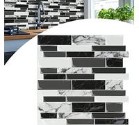 NAIZY Autocollants pour carrelage Carreaux adhésifs, 10 feuilles 3D Panneaux muraux Marbre Mosaïque Design pour éclaboussures Cuisine et salle de bain Décoration - 30 × 30 cm, Noir Blanc