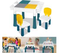 NAIZY Enfants Table Chaise Set 6-en-1 Table pour enfants avec 2 chaises Plateau de table double face Briques Table de jeu avec espace de rangement multifonctionnel pour enfants Apprendre Jouer Meubles