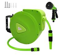 NAIZY Enrouleur de Tuyau 30+2m avec Pistolet d'Arrosage, Dévidoir Pivotant à 180° avec Support Mural, Tuyau d'Arrosage Automatique avec Clapet d'Arrêt et Raccord Rapide, Vert