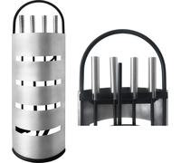 NAIZY Ensemble de cheminée en acier inoxydable Set de 5 accessoires pour cheminée Ensemble de cheminée moderne, avec support, pelle, balai, pince de cheminée et tisonnierpour, argent/noir
