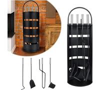 NAIZY Ensemble de cheminée en acier inoxydable Set de 5 accessoires pour cheminée Ensemble de cheminée moderne, avec support, pelle, balai, pince de cheminée et tisonnierpour, Noir