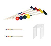 NAIZY Ensemble de Croquet pour Enfants, Jeu de Croquet en Bois, Jeu de Cricket pour Adultes, Croquet pour 4 Joueurs avec piquets, maillets, guichets et balles