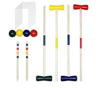 NAIZY Jeu de Cricket pour Enfants, Ensemble de Croquet en Bois pour Adultes, Croquet pour 4 Joueurs avec piquets, maillets, guichets et balles, Jouet en Bois Traditionnel pour Le Jardin