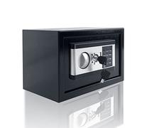 NAIZY Mini Coffre-Fort 12L Domestique Résistant Au Feu Et À L'eau, Électrique Avec Éclairage Intérieur, Boîte À Piles, Clé De Sécurité Et Fonctions D'alarme, En Acier, Noir+Argent