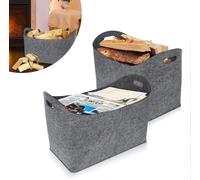 NAIZY Panier à bois pour bois de cheminée Pliable Grand sac à bois de cheminée Panier à bois de cheminée en feutre Sac à provisions renforcé Panier à journaux Shopper - 55 x 30 x40 cm, Gris clair 2 pi