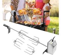 NAIZY Set de brochettes pour barbecue 107 cm incl. 4X aiguilles à viande et moteur en acier inoxydable, 220V, tournebroche, rôtissoire, tournebroche électrique, tournebroche universel 304 acier inoxyd