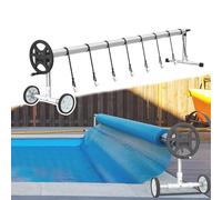 NAIZY Système d'enroulement de piscine 3 m - 5,7 m - Enrouleur de piscine pour bâche de piscine - Enrouleur mobile avec roues - Enrouleur de piscine avec 8 clips - CR16