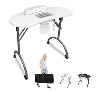 NAIZY Table de manucure avec aspiration, Blanc Table de manucure mobile Pliable avec aspirateur à ongles, roulettes et coussin pour poignet pour l'aspiration de la poussière Salon de manucure, 90 x 37