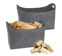 NAIZY XXL Panier à Bois de Cheminée de Chauffage, 2 Pièces Pliable Grand Panier à Bois de Chauffage en Feutre Extra-épais Shopper 55 x 30 x 40 cm - Gris Clair