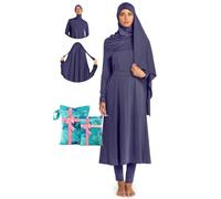 NAJMA,Burkini Femme Modeste 5 Pièces Hijab à Liens + 2 Trousses de rangement - Maillot de Bain Intégral -Tissu pas moulant ML Violet Lavande