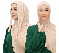 NAJMA Hijab à enfiler en jersey premium avec bonnet intégré à nouer - Hijab pratique femme musulmane - Confort-Tissu doux extensible, maintien parfait- Voile islamique moderne (Beige, Taille Unique)