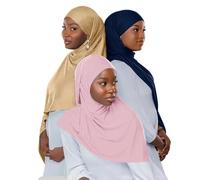 NAJMA Lot de 3 Hijab à enfiler en jersey premium avec bonnet intégré à nouer - Hijab pratique femme musulmane - Confort-Tissu doux extensible- Voile islamique (Beige-Rose-Bleu Marine, Taille Unique)