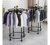 Nakajima - Porte-vêtements rond en métal avec étagère supérieure, présentoir à vêtements autoportant, étagères d'affichage pour magasin de vêtements, noir, 70 cm