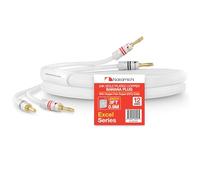 Nakamichi Excel Series Fiche banane plaquée or 24 carats avec câble de haut-parleur 99.9% en cuivre sans oxygène (OFC) tressé robuste pour amplificateur Hi-Fi - Blanc (12 AWG / 3 pieds / 0.9 m)