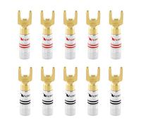 Nakamichi Excel Series Fiche banane plaquée or 24K 12-18 AWG Calibre 4 mm pour haut-parleurs Amplificateur Hi-Fi Récepteur AV Stéréo audio Connecteur à vis 10 pièces (5 paires) Connecteur Fourche