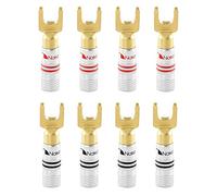 Nakamichi Excel Series Fiche banane plaquée or 24K 12-18 AWG Calibre 4 mm pour haut-parleurs Amplificateur Hi-Fi Récepteur AV Stéréo audio Connecteur à vis 8 pièces (4 paires), Connecteur Fourche