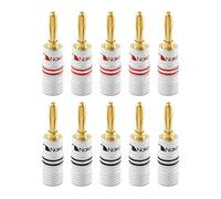 Nakamichi Fiche Banane plaquée Or 24K 12 AWG - 18 AWG Calibre 4 mm pour Haut-parleurs Amplificateur Hi-FI Récepteur AV Stéréo Home Cinéma Audio Fil Câble Connecteur à vis 10 pièces (5 Paires)