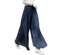 Jupe-Culotte à Jambes Larges en Soie glacée, Jupes Pantalons plissées en Mousseline de Soie à Taille Haute élastique pour Femmes (X-Large,Black)
