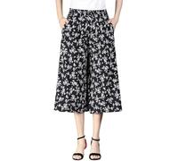 NAKEAH Jupe-Culotte plissée en Mousseline de Soie pour Femmes, Taille Haute élastique, Jambes Larges, Jupe-Culotte Taille Haute élastique pour Femmes avec Poches (One Size,D)