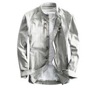 NAKEAH Soulona Katana Chemise en lin de qualité supérieure, style japonais, chemise décontractée pour homme, blanc, taille M, manches longues, col montant