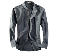 NAKEAH Soulona Katana Chemise en lin de qualité supérieure, style japonais, chemise décontractée pour homme, blanc, taille M, manches longues, col montant