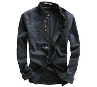 NAKEAH Soulona Katana Chemise en lin de qualité supérieure, style japonais, chemise décontractée pour homme, blanc, taille M, manches longues, col montant