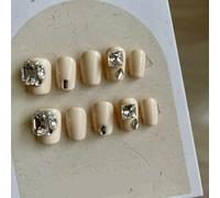 Naked Lot de 10 faux ongles courts faits à la main avec strass d'eau étincelante