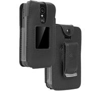 Nakedcellphone Étui pour téléphone TCL Flip 4 5G, cuir végétalien noir, avec protection d'écran intégrée, clip ceinture en métal pour T440 (2025)