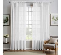 NAKIHOUSE Lot de 2 voilages en lin blanc pour fenêtres de 243,8 cm, rideaux semi-transparents à texture lin de style rustique avec fentes sur le dessus filtrant la lumière pour salon, chambre à