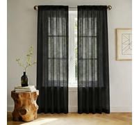 NAKIHOUSE Lot de 2 voilages en lin pour fenêtres, rideaux semi-transparents à texture lin de style rustique avec fentes sur le dessus filtrant la lumière pour salon, chambre à coucher, noir