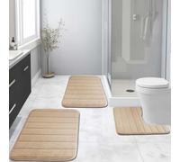 NAKIHOUSE Lot de 3 tapis de bain en mousse à mémoire de forme, absorbants, imperméables, antidérapants (beige, 40 x 60 cm + U50 x 50 cm + 50 x 80 cm)